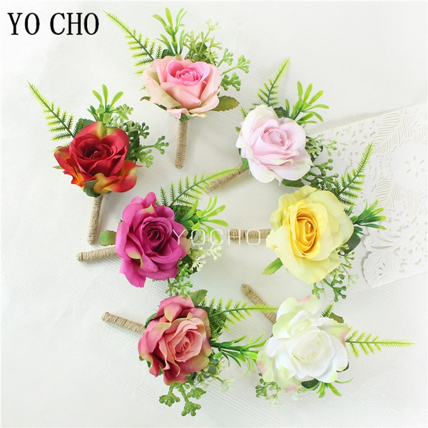 Yo Cho Boutonniere Wedding Buttonhole White Pink Corsage Pins