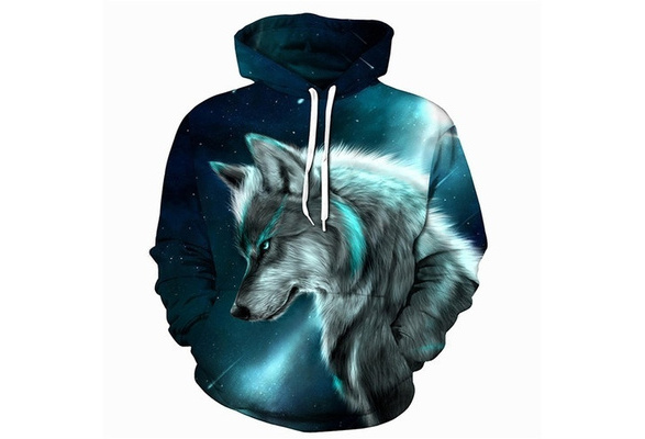 Women Men 3D Print Hoodies Pullover Sweatshirts ice fire wolf Plus Size tops Wish