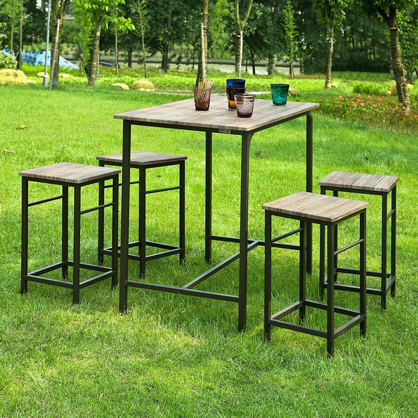 Set De 1 Table 4 Tabourets Ensemble Table De Bar Bistrot 4 Tabourets Avec Repose Pieds Table Mange Debout Table Haute Cuisine Fr Wish