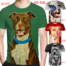 Fashion, Sleeve, 3dpitbulldogprint, animaltshirt