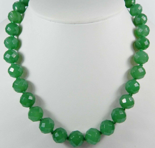 12mm Green Emerald Round Bead Necklace 18" 