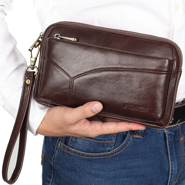 Men Clutch Bag Large Capacity Genuine Leather Men Wallets Cell Phone Pocket  Business Long Purse Male