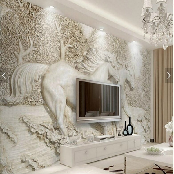 Embossed white horse wallpaper murals for living room sofa TV wall bedroom  kitchen wall papers home decor restaurant cafe one size | Wish