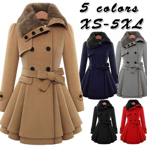 Plus Size Womens Long Double Breasted Trench Coat Jacket Winter Warm Overcoats 