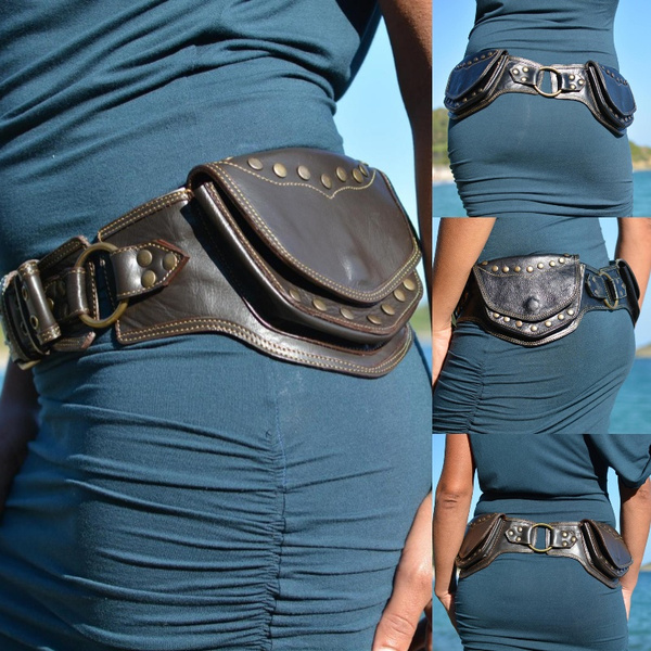 Steampunk Vintage Multi-pocket Leather Utility Belt Medieval Viking Leather Pocket  Belt Handmade Festival Fanny Packs High Quality Hip Belt Boho Gypsy Belt  Bag Fashion Accessories
