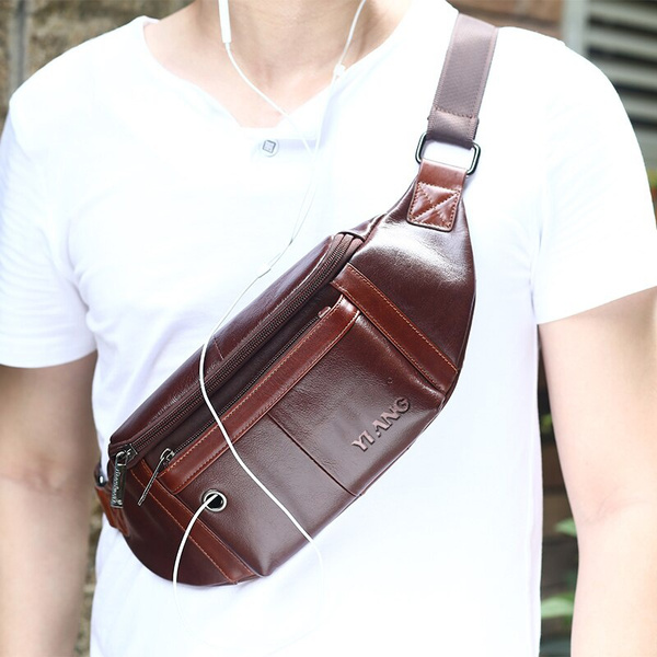 Men's Genuine Leather Designer Fanny Pack Crossbody Bag Waist Fanny ...