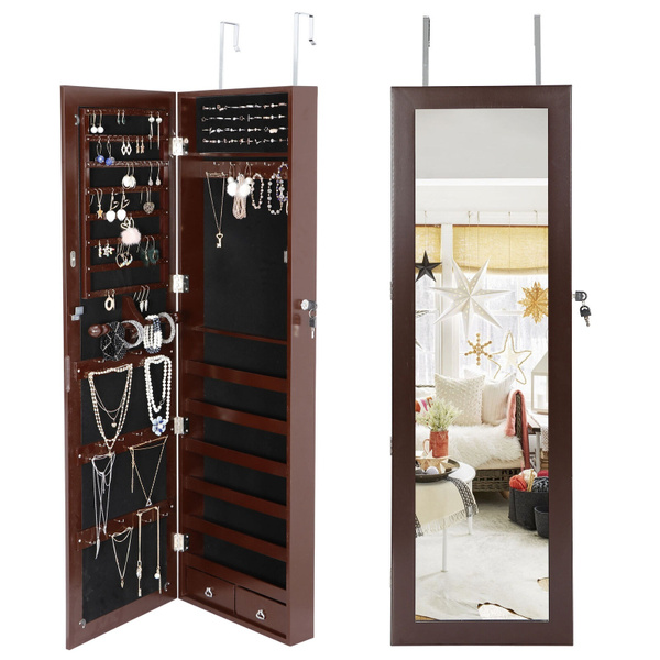 Mounted Door Wall Jewelry Cabinet Armoire Large Box Organizer W Mirror Wish Mounted Door Wall Jewelry Cabinet, Huge Jewelry Armoire