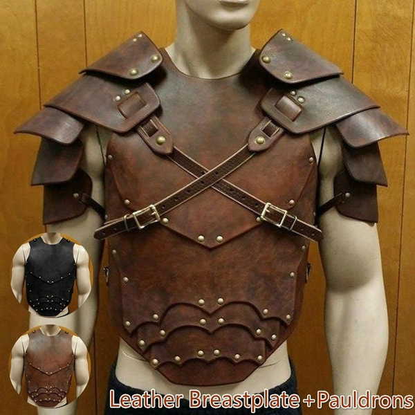 Steampunk Men Vintage Leather Pauldrons And Breastplate Medieval Spartacus Leather Shoulder Armor With Adjustable Buckle Straps Renaissance Gladiator Warrior Leather Armour Cosplay Props Wish