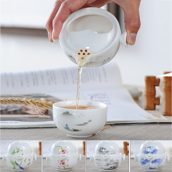 Elegant Gaiwan Teapot Tea Set Ceramic 1 Tea Pot & 1 Cup Porcelain Tea Cup Kettle