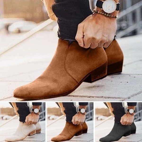Business Men Fashion Office Solid Suede Leather Chelsea Boots Casual Ankle Short Boots Street Ankle Boots Shoes | Wish