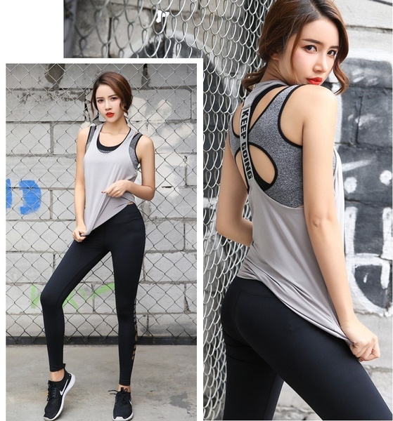 Women Gym Sports Vest Ladies Sleeveless Shirts Tank Tops Female Vest ...