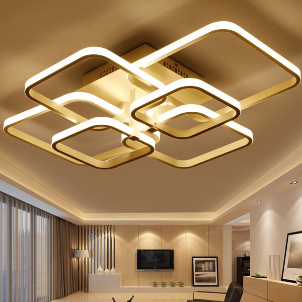 Modern Led Ceiling Light With Remote Contral Square White Chandeliers Lamp Fixtures Living Room Bedroom Dining Kitchen Res Wish - Ceiling Lights Led For Hall