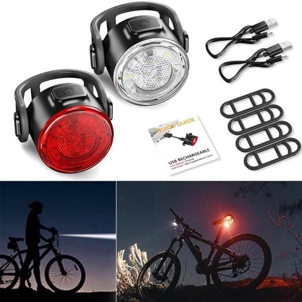 Rechargeable Bike Head & Rear Lights Bicycle LED Mountain Torch Front Lamp Set 