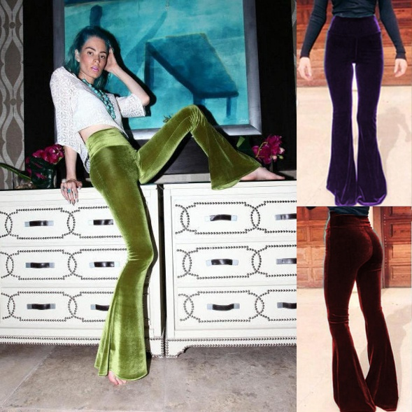 Velvet Bell Bottoms High Waist Flares 