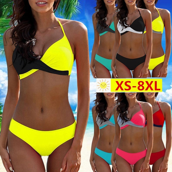 Women Push Up Padded Bra Bikini Set Halter Swimwear Swimsuit Bathing Suit  Summer Swimming Suit Patchwork Beachwear Plus Size XS-8XL