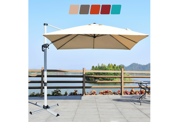 10ft Square Patio Offset Cantilever Umbrella 360 Rotation Tilt Aluminum Beige Blue Tan Red Brick Red Wish