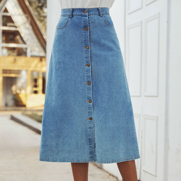 mid calf length denim skirts