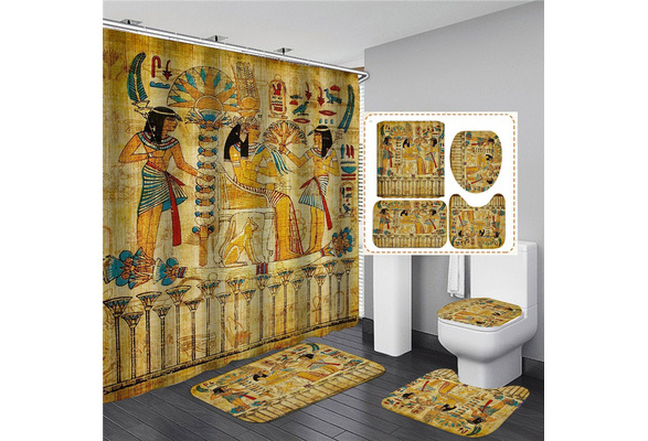 Details about   Egyptian women Bathroom HD Shower Curtain Non-slip mat Toilet Mat 1P/3Pcs 