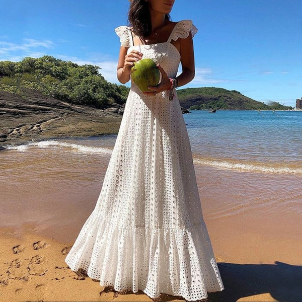 bohemian white summer beach dress