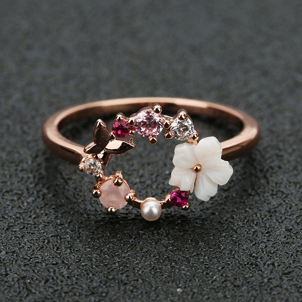 Women Simple Cute Pansy Ring Woman Engagement Wedding Promise Bridal Lover Rings  Women's Fashion Jewelry Accessories Best Lovers Gift