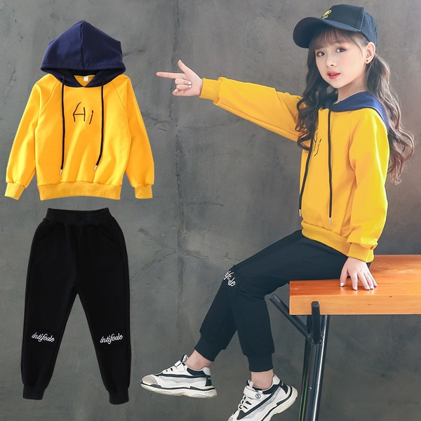 2020 New Kids Girls Clothing Set Children Hoodie Pants 2pcs Suits 8 9 10 11 12 Years Teenage Girls Clothes Casual Tracksuit