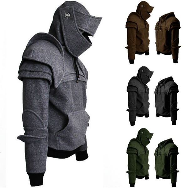 Mens Medieval Armor Hoodie Long Sleeve Sweatshirts Cosplay Costume