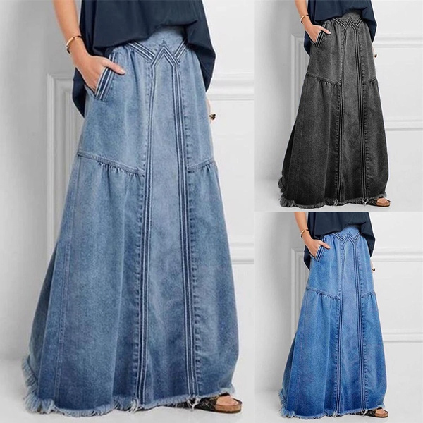 ladies long denim skirt