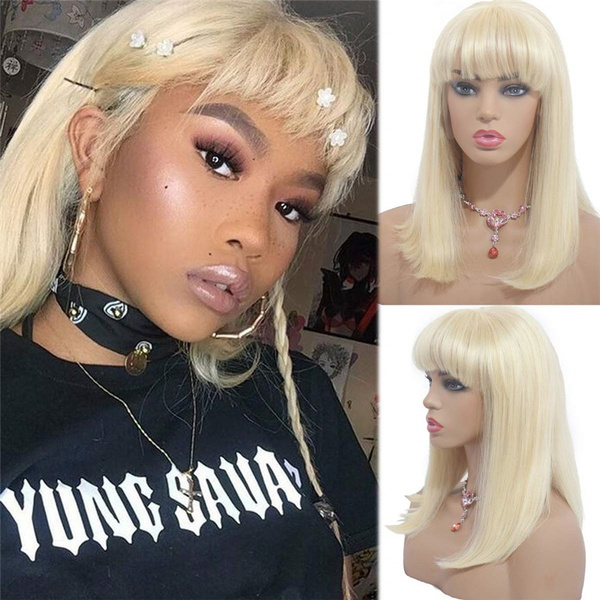 Blonde Lace Front Wigs 14 Inch Straight 613 Bob Wig Human Hair