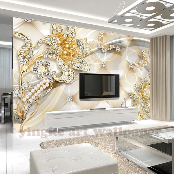 Gold High Level Diamond Flower Jewelry Background 3d wallpaper papel de  parede,living room tv sofa wall bedroom wall papers home decor mural | Wish
