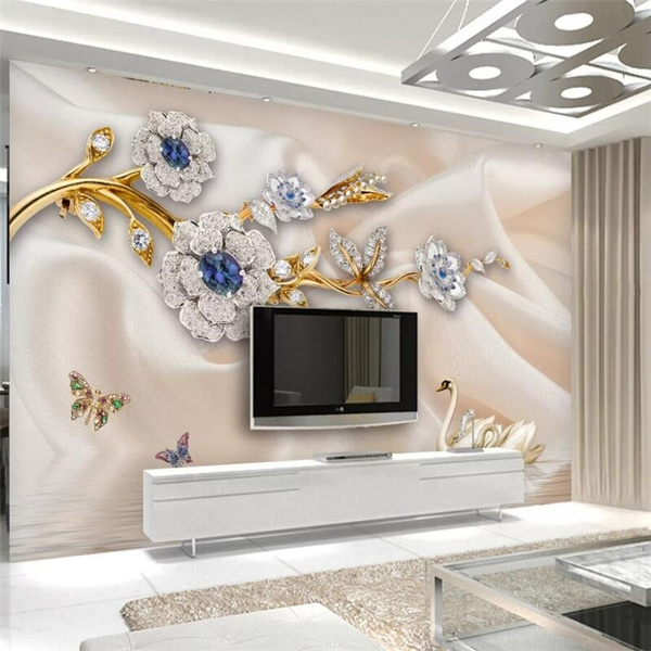 Wallpaper 3d luxury European swan jewelry flower TV background wall 5d  living room bedroom mural wall papers home decor | Wish