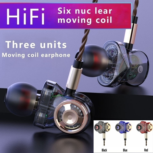 New Triple Dynamic Driver Headphones Six Units Moving Coil Earphones  Subwoofer HIFI 3.5mm In-ear 6D Stereo Earbuds Mobile Phone Earphones for  iPhone Samsung Huawei Xiaomi