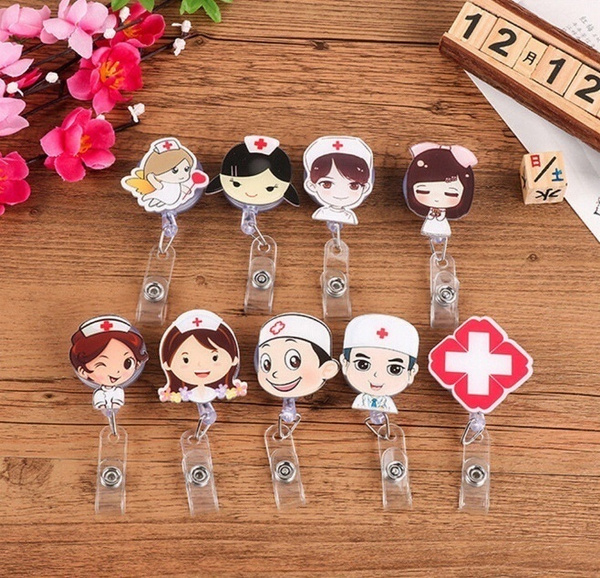 Retractable Office Supplies Badge Holder Lanyards Key Ring Nurse ID Name Card 