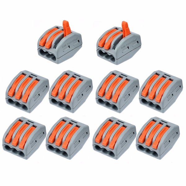 10X PCT-213 3 Way Spring Lever Terminal Block Electrical Cable Wire Connector K6 