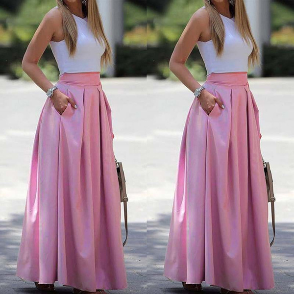 Long pleated skirt top with crop top