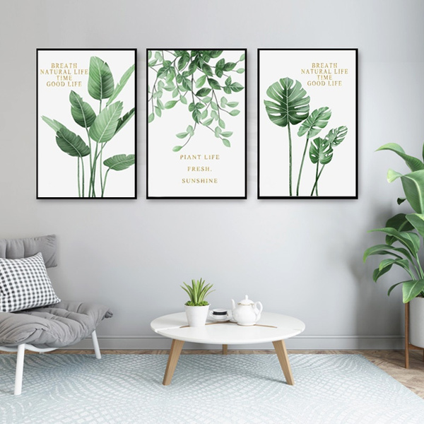 Nordic Style Watercolor Green Leaves Plant Home Wall Art Decoration Living Room Bedroom Canvas Poster Painting Frameless | Wish