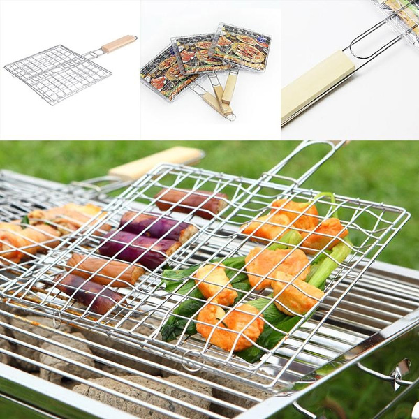 auteur storting aansporing Stainless Steel BBQ Grills Portable Barbecue Folder Roasting Vegetables  Burger Grilled Clips BBQ Tools | Wish