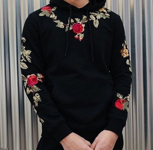 Rose embroidered outlet hoodie