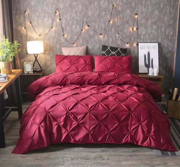 Luxury Wine Red Duvet Cover Pinch Pleat, Red Duvet Cover Set King Size