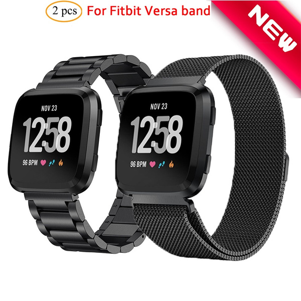 2pcs magnetic strap and Stainless Steel metal strap For Fitbit Versa band correa Wristband