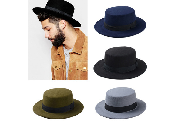 Buy Fedora Hats for Men Women Pork Pie Hats Flat Top Hats Boater Hat Wide  Brim Hats for Men Women, Black-white_band, Medium-Large at