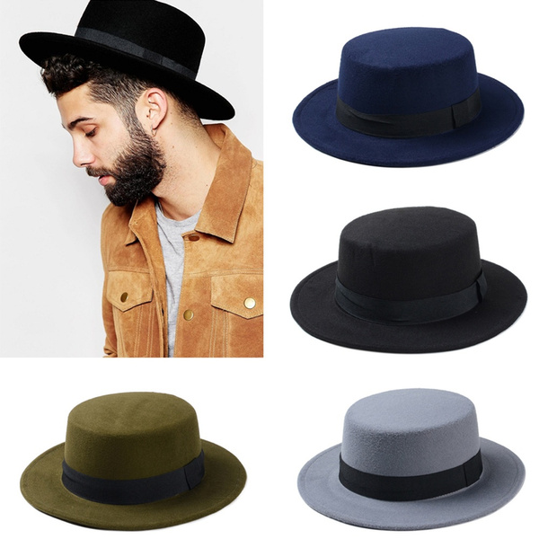 Flat top hat store wide brim mens