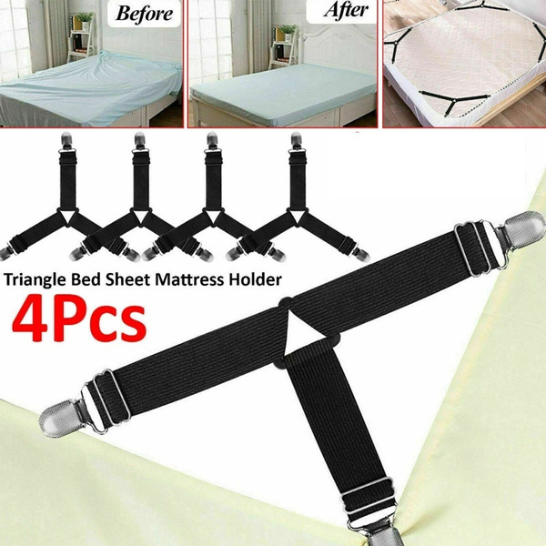 4pcs Triangle Bed Mattress Sheet Clips Grippers Straps Suspender