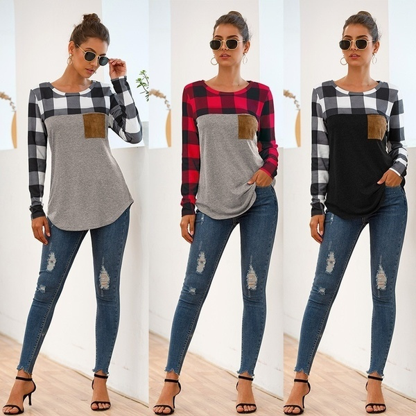 New Trend Ladies Patchwork Pullover Women S Long Sleeve Top Shirt Loose Round Collar Cotton T Shirt Women S Casual Top Wish