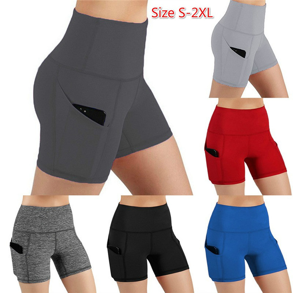 Summer Fashion Women Solid Color Absorb Sweat Safety Shorts Slim Fit Yoga  Running Shorts Short Leggings with Pockets
