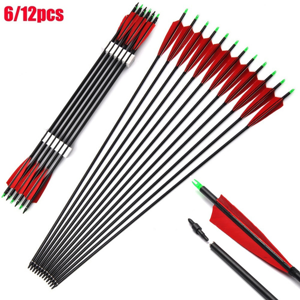 30in 6pc Mixed Carbon Arrows Spine 500 Fluorescent Green Shaft For Compound Bows Archery Hunting Shooting