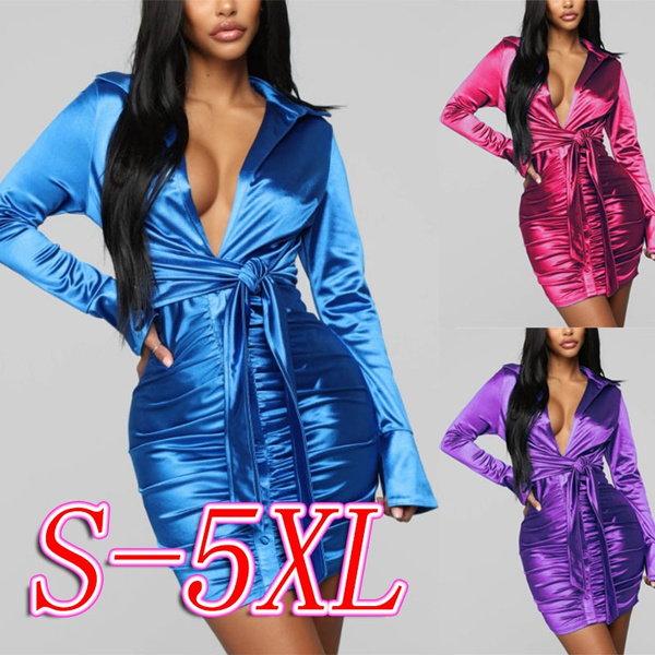 tie front ruched satin bodycon dress