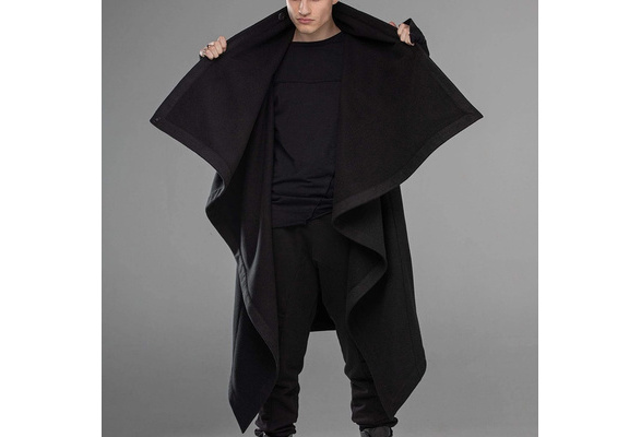 Men's Fleece Hooded Poncho Cloak Cape Baggy Gothic Parka Coat Jacket Top Outwear