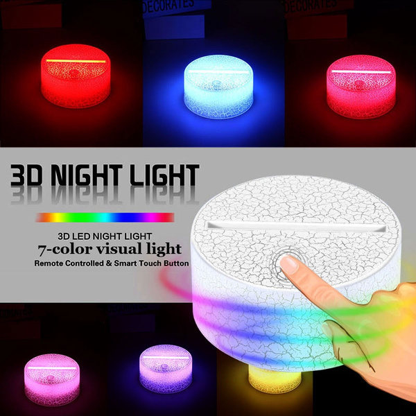 Details about / Led Lamp Touch Bases 3d Illusion Night Light 7 Colors Switch Replacement Base