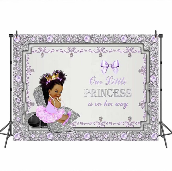 7 x 5 FT Royal Princess Baby Shower Background Purple Diamond Little
