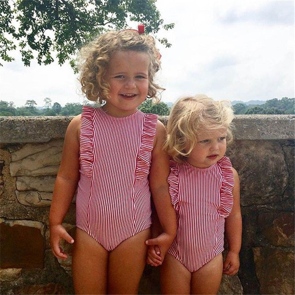 Toddler Kids Baby Girl Swimsuit Ruffles Bathing Suit Bikini Striped Swimwear 